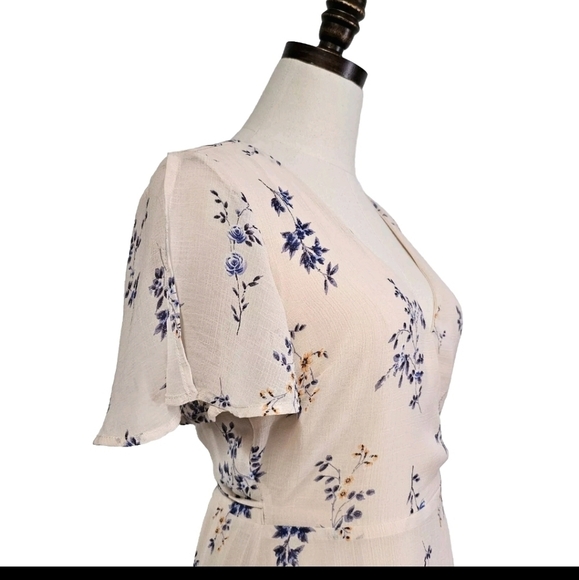 Lulu's Made With Love Small Blush Peach Floral Wrap Casual Mini Short Dress - Picture 7 of 15